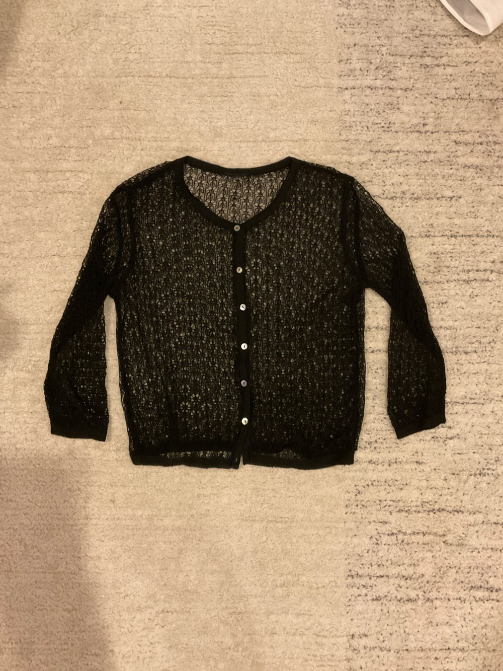 Handmade black Sheer Knit Button-Front Women's Sweater